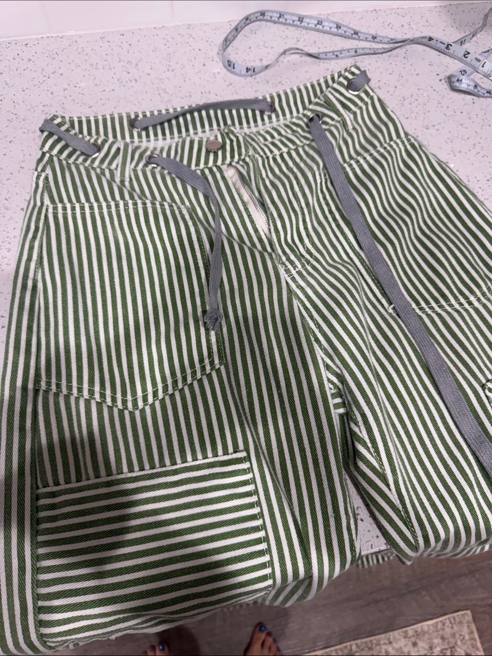 Women’s Green & White Striped Pull-On Pants